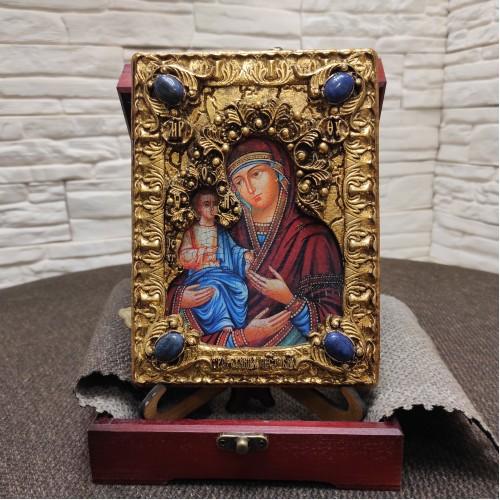 Подарочная икона пресвятой Богородицы Троеручица с иглицами, камнями