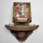 Фото на подставке и полочке Ангел общий вид, иконы Георгия Победоносца, св. великомученика с иглицами и камнями