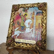 Фото на подставке, иконы Георгия Победоносца, св. великомученика с иглицами и камнями