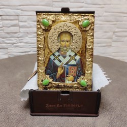 Православная икона святитель Николай Чудотворец с камнями