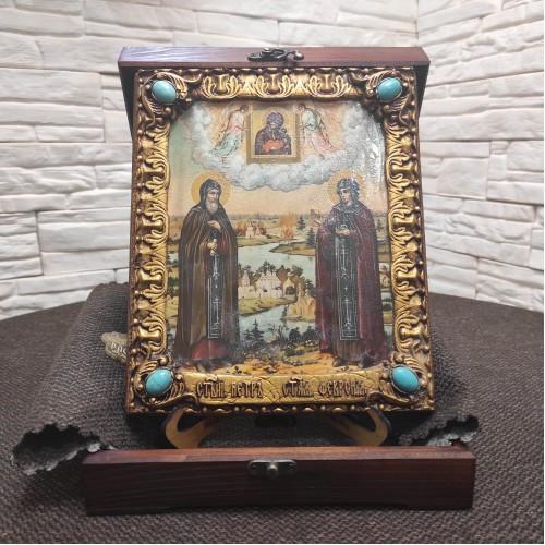 Подарочная икона Петра и Февронии с иглицами и камнями