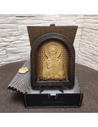 Резная именная икона Сергий Радонежский, святой преподобный в округлой раме
