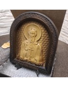 Изображение Резная именная икона Сергий Радонежский, святой преподобный в округлой раме с разных ракурсов