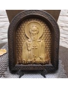 Изображение Резная именная икона Сергий Радонежский, святой преподобный в округлой раме с разных ракурсов
