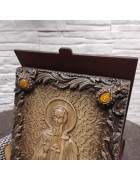 Изображение Сергий Радонежский, резная икона с камнями с разных ракурсов