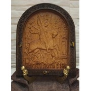 Резная уникальная икона с камнями Чудо Святого Георгия о змии (Георгий Победоносец)