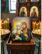Икона Петр и Феврония Муромские на дереве под старину Икона Петр и Феврония Муромские на дереве под старину