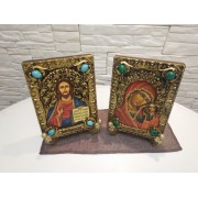 Венчальные иконы под старину пресвятой богородицы Казанская и Господа с иглицами и камнями