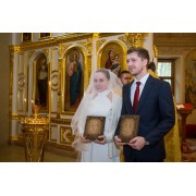 Православные венчальные иконы Господь и Казанская с камнями