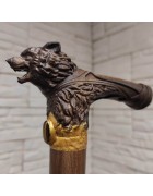 Изображение Трость резная с головой Волка из массива с разных ракурсов
